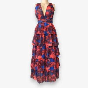 Chiffon Ruffle Beach Print Maxi Dress - Sexy V-Neck Sleeveless Party Dress