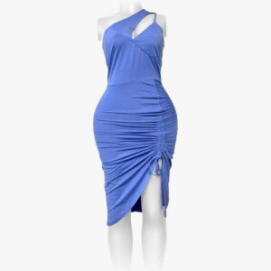 Pale Blue Cut-Out Bodycon Dress - Ruched Drawstring Midi Dress for Women