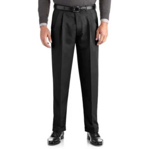 Men's Pleated Cuffed Microfiber Dress Pants with Adjustable Waistband