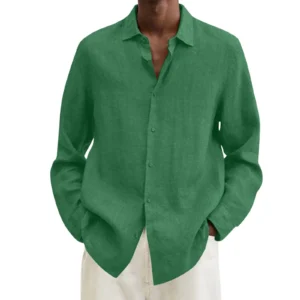 Men's Linen Cotton Shirt Plus Size Casual Button Down Long Sleeve Tops