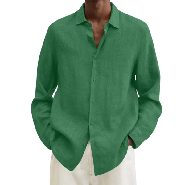 Men's Linen Cotton Shirt Plus Size Casual Button Down Long Sleeve Tops