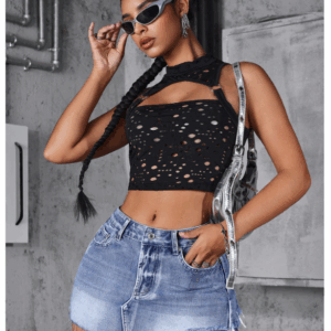 Women's Casual Distressed Hem Mini Denim Skirt