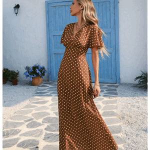 Wave Pattern V-Neck Short Sleeve Fitted Women's Dress