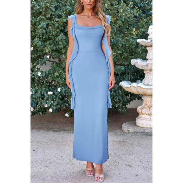 Sleeveless Ruffle Cocktail Party Maxi Bodycon Dresses